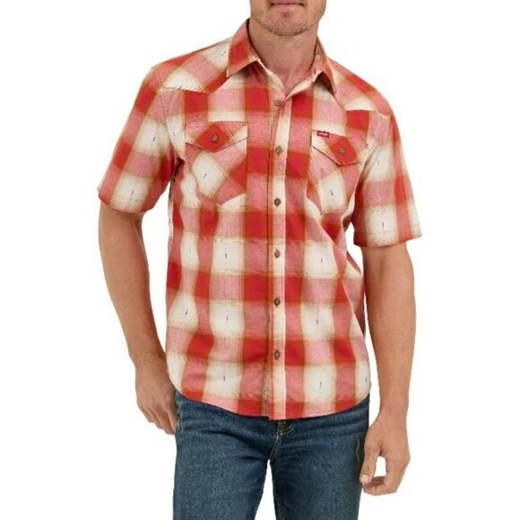 Wrangler Shirt Men's Size 2XL Cinnamon Stick Plaid Short Sleeve Collar Western - Picture 1 of 11